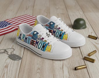 Army Mom Canvas Shoes: License Plate Low Top Sneakers