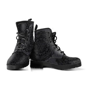 Flower Of Life  Womens Boots, Vegan Leather Boots for Women Grey Boots For Men, Combat Style Gift For Women Unique Design