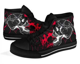 Skull - High Tops for Women, Canvas Shoes for Men, Black Custom Sneakers, Gift for Skull Lover, Custom High Tops Unique Design