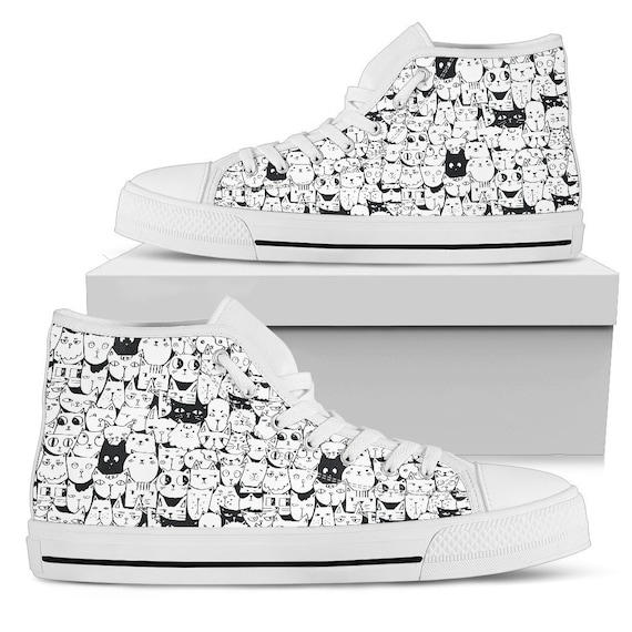 Cats High Tops for Women Colorful Cat Canvas Shoes Sneakers Custom High Tops Gift for Cats Lover Colorful Drawing Shoes