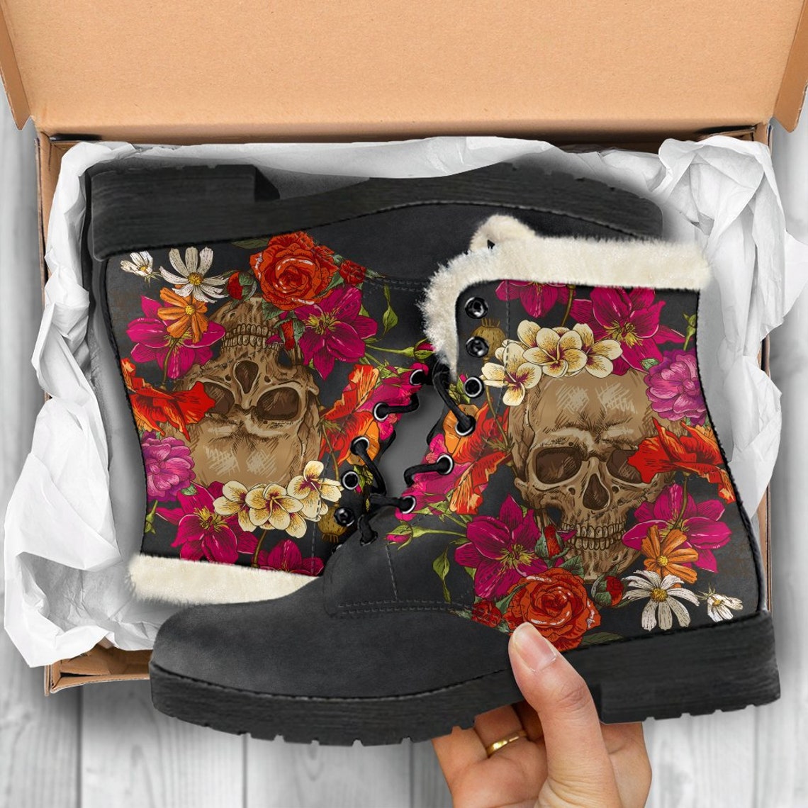 Skull Roses Women's Leather Boots