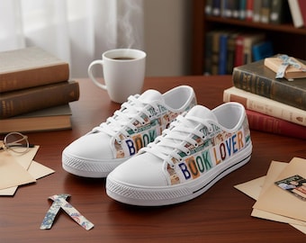 Book Lover License Plate Canvas Sneakers – Custom Literary Low-Top Shoes for Readers, Teachers & Bibliophiles