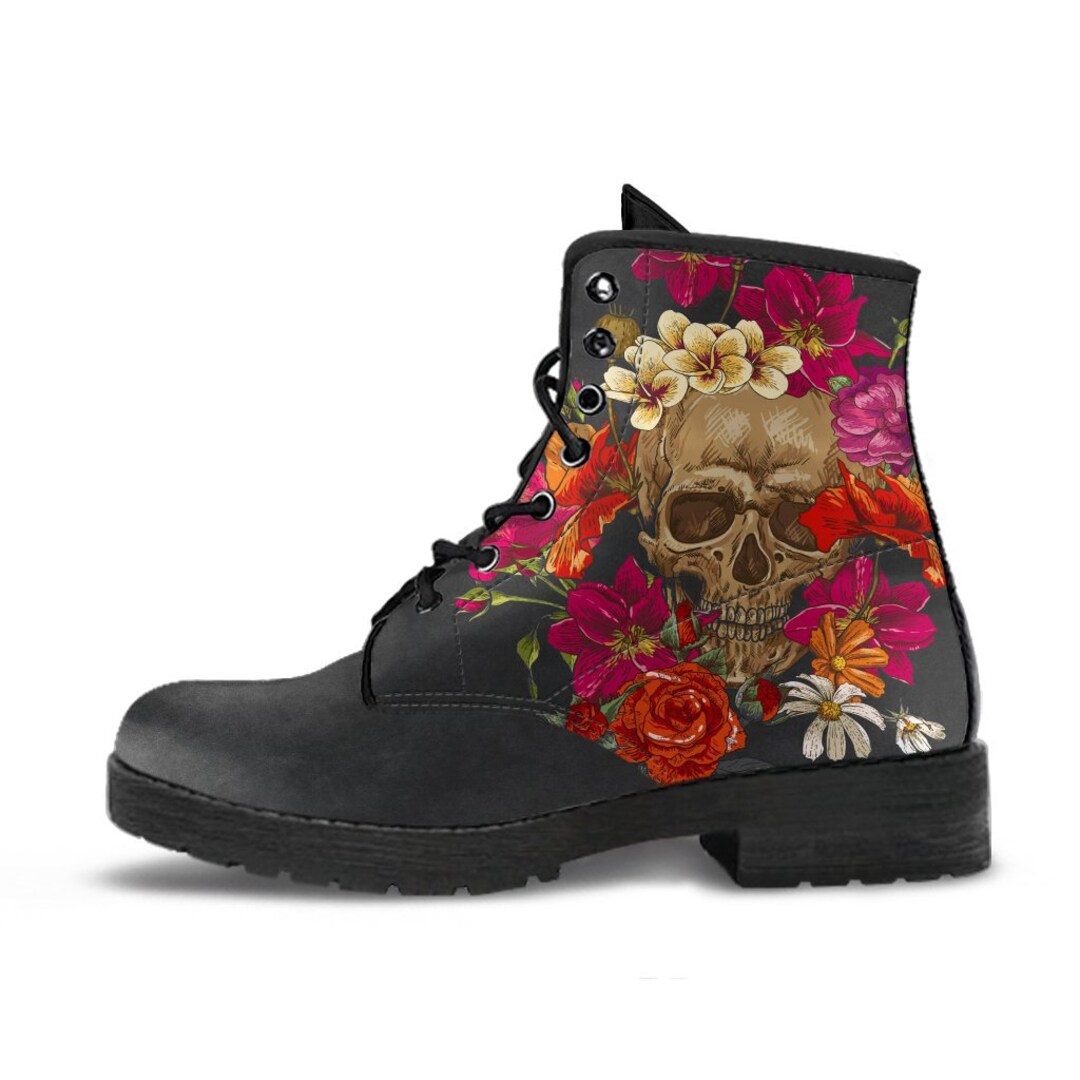 Skull Roses Women's Leather Boots