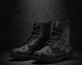 Lotus Combat Boots: Custom Vegan Leather, Spiritual Design