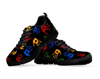 Colorful Loving Hands Black Sneakers, Running Shoes, Training Shoes, Custom Shoes, Low Top Shoes, Casual Shoes,Mens, Womens, Kids Shoes Gift