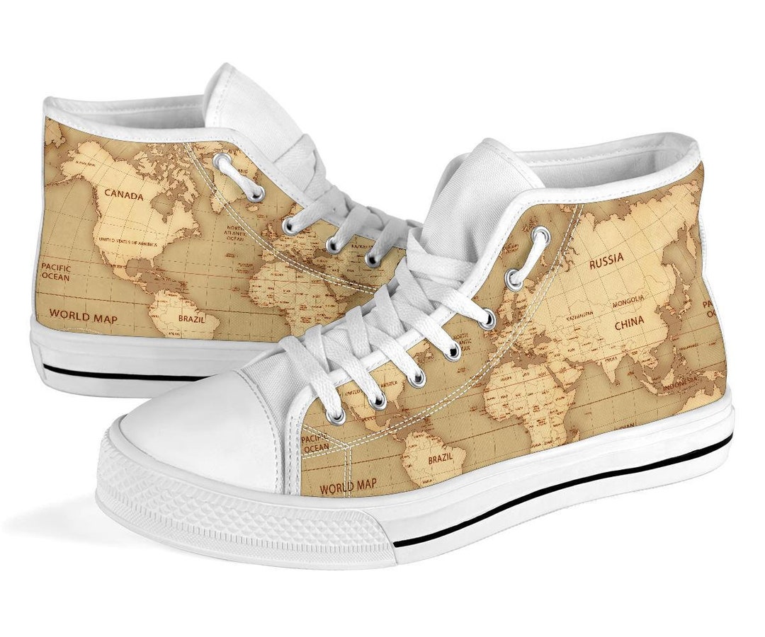  World Map Shoes for Women Men Country Travel Earth Print  Tennis Sneakers Running Walking Shoes Gifts for Her Him,Size 3 Men/5 Women  Black