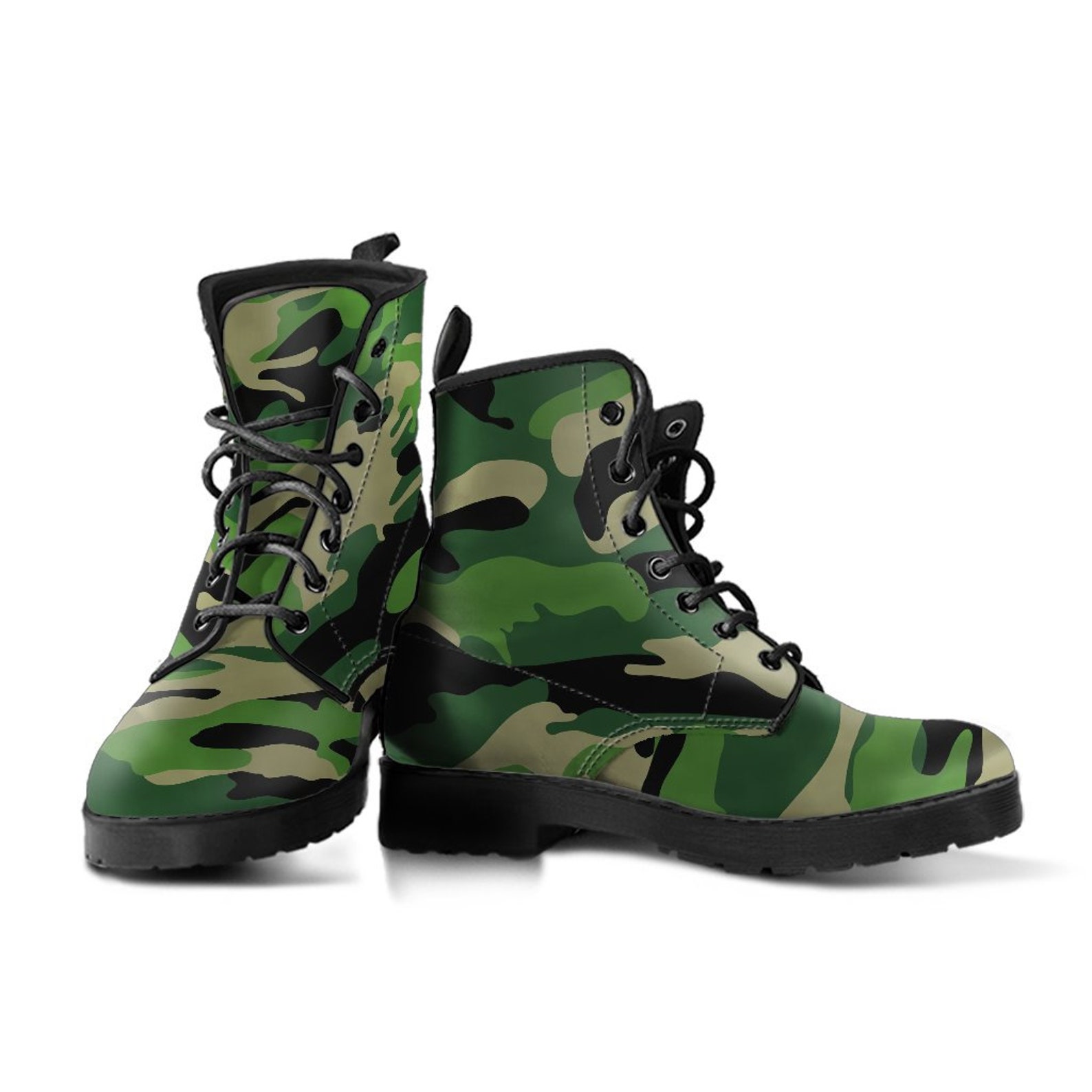 Green Camo Vegan Boots Leather Boots for Women Military Boots Etsy