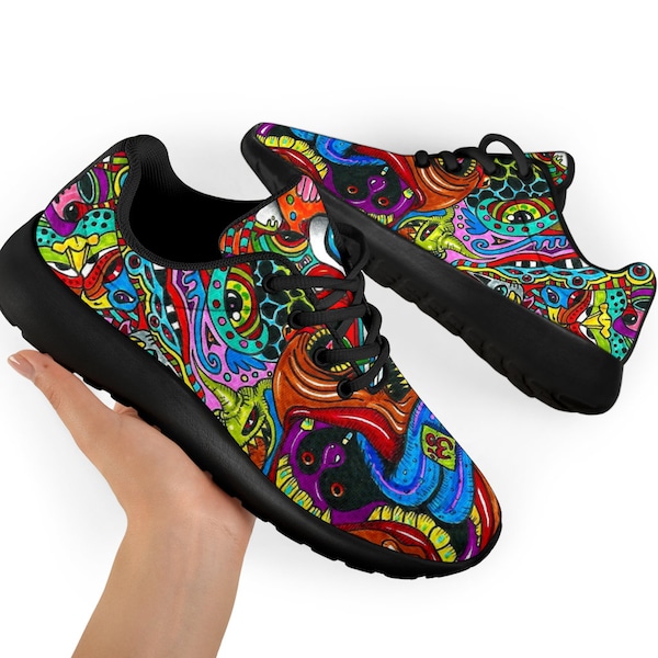 Psychedelische Kunst Turnschuhe, kundenspezifische Sportschuhe für Frauen und Männer Geschenk für ihn oder ihre Party-Festival-Schuhe, fantastische bunte Segeltuch-Schuhe