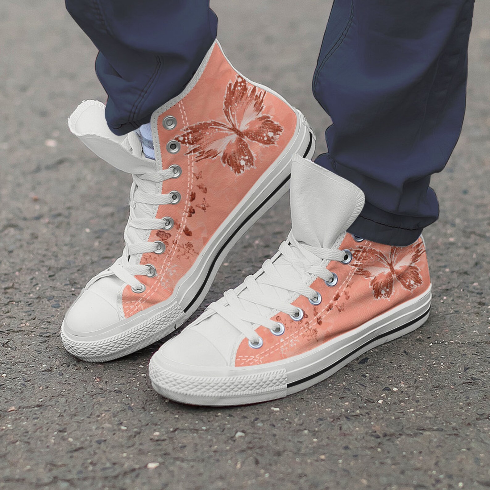 Neon Butterfly Print Men's High Top Shoes