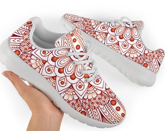 Floral Mandala Sport Sneakers Shoes For Women Shoes For Men, Gift For Women, Mandala Running Shoes, Colorful Trainers Unique Design Athletic