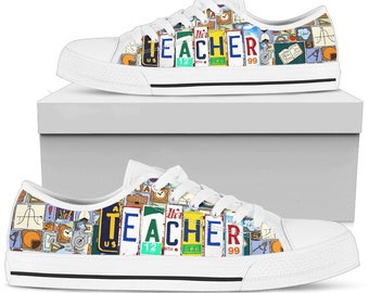 Teacher Canvas Shoes Custom Low Top Tennis Colorful Shoes For Women License Plates Shoes Custom Sneakers Gift for Teacher