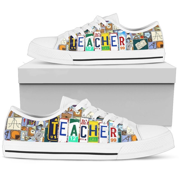 Teacher Canvas Shoes Custom Low Top Tennis Colorful Shoes For Women License Plates Shoes Custom Sneakers Gift for Teacher