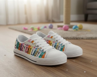 Crazy Cat Lady Custom Canvas Shoes  – Low Top License Plate Sneakers for Cat Lovers