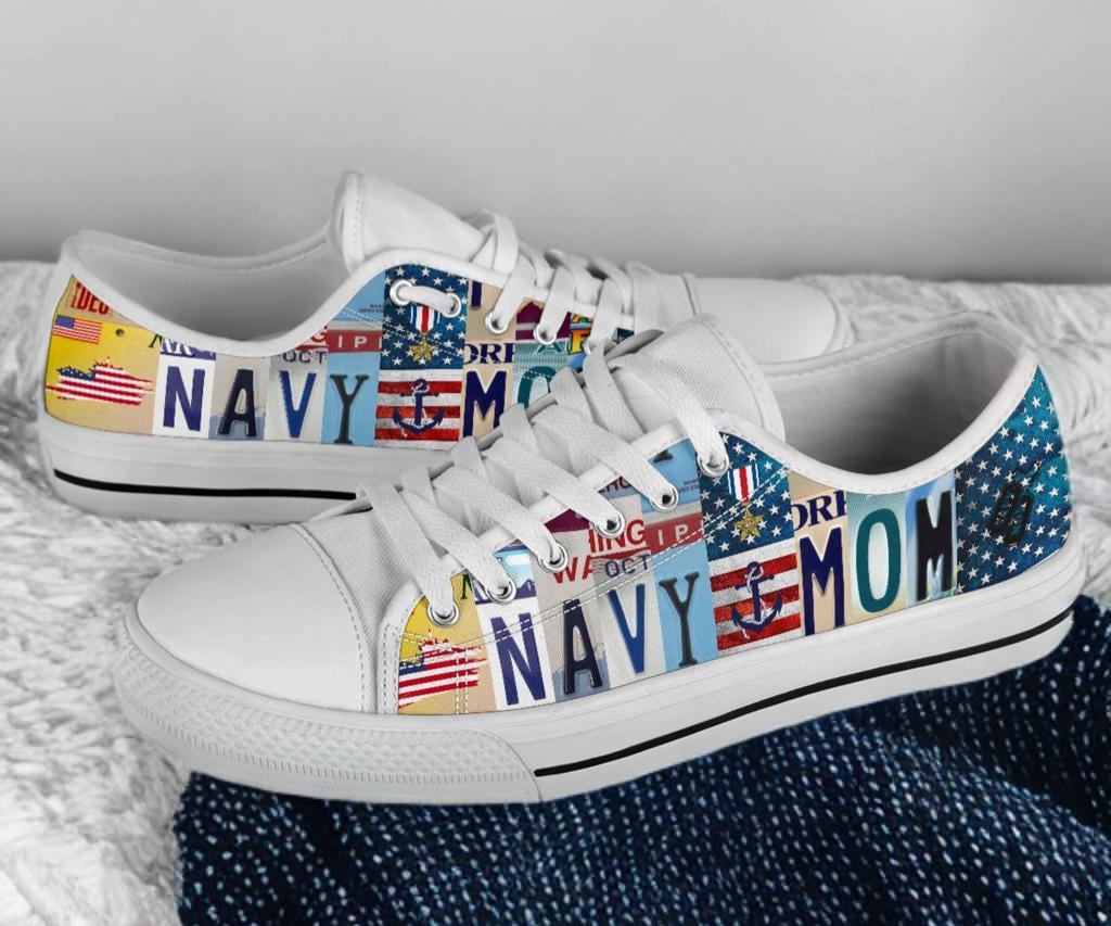 Navy Mom Shoes Custom License Plate Gift for Mom Custom Low Top Tennis Canvas Shoes White Shoes for Womens Custom Sneakers Etsy