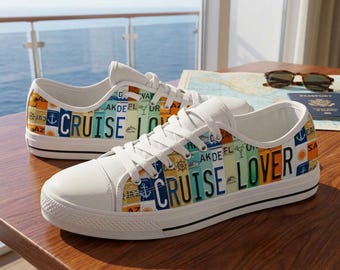 Cruise Lover License plate Canvas Shoes – Nautical Travel Sneakers – Fun Cruise Low Top Outfit