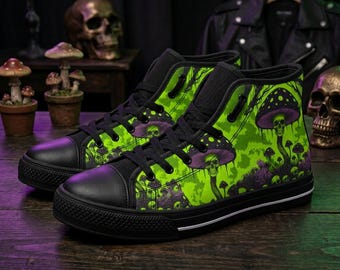 Psychedelic Skull Mushroom High Tops – Trippy Gothic Festival Footwear