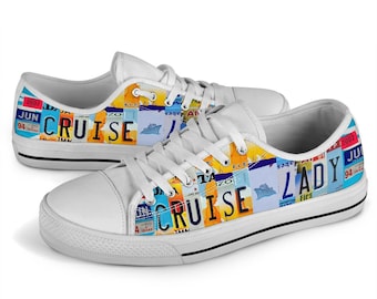 Cruise Lady Custom Shoes License Plate For Women Gift for Her Custom Travel Sneakers Tennis Canvas Shoes Custom Low Top