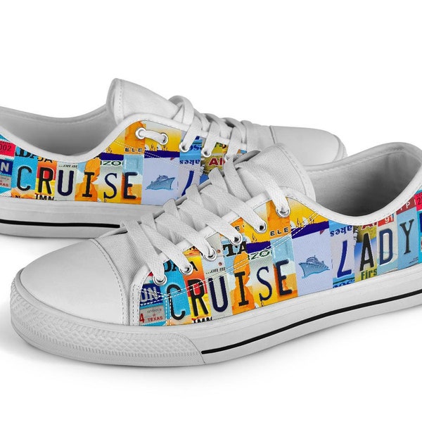 Cruise Lady Custom Shoes License Plate For Women Gift for Her Custom Travel Sneakers Tennis Canvas Shoes Custom Low Top