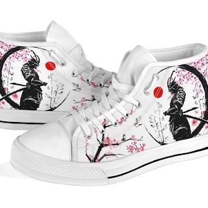 Samurai High Top Sneakers for Women Canvas Shoes for Men Custom Sneakers Gift for Her Custom High Top Sneakers Unique Design