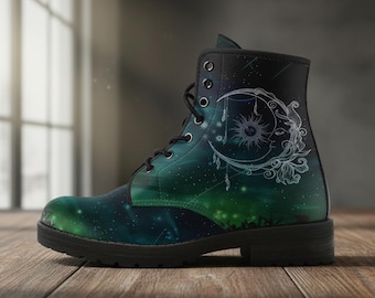 Sun and Moon Vegan Leather Combat Boots: Custom Ankle Boots