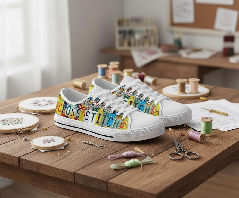 Cross Stitch License Plate Canvas Shoes