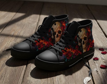 Psychedelic Skull High Top Canvas Shoes | Gothic Art Sneakers | Unique Festival Footwear