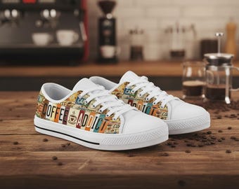 Coffee Addict License Plate Canvas Shoes – Coffee Lover, Funny Barista Gift, Custom Shoe, Cafe Style Low Top Sneakers