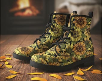 Sunflower Vegan Leather Combat Boots: Bohemian Ankle Boots