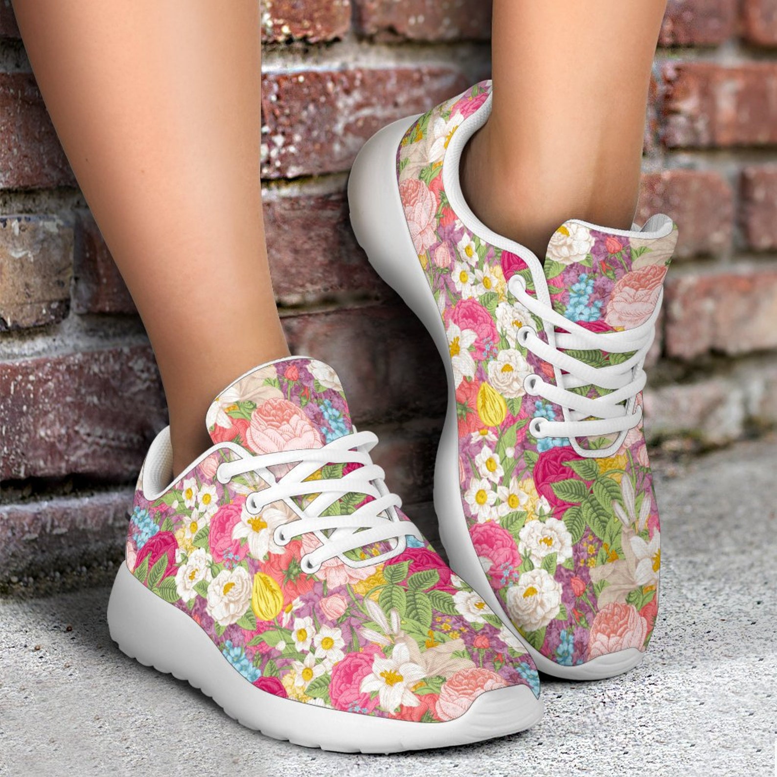 Colorful Flowers Sneakers Floral Custom Sneakers Floral Shoes Etsy