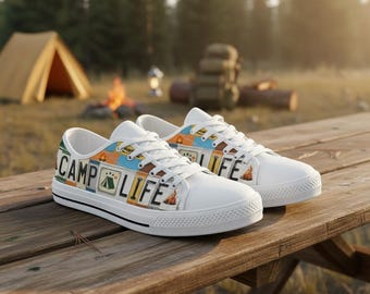 Camp Life License Plate Sneakers – Camping Lover Shoes, Outdoor Adventure Gift, Custom  Canvas Shoes