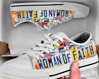 Women Of Faith Custom Shoes License Plate For Women Gift for Her Custom Sneakers Tennis Canvas Shoes Custom Low Top