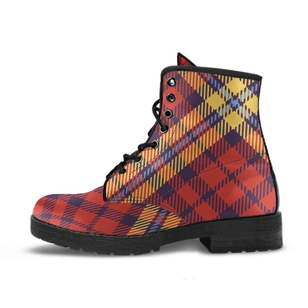 Plaid Women's Boots Vegan Leather Boots for Women Combat Style Man Boots Gift For Her, Colorful Boots Unique Vegan Boots