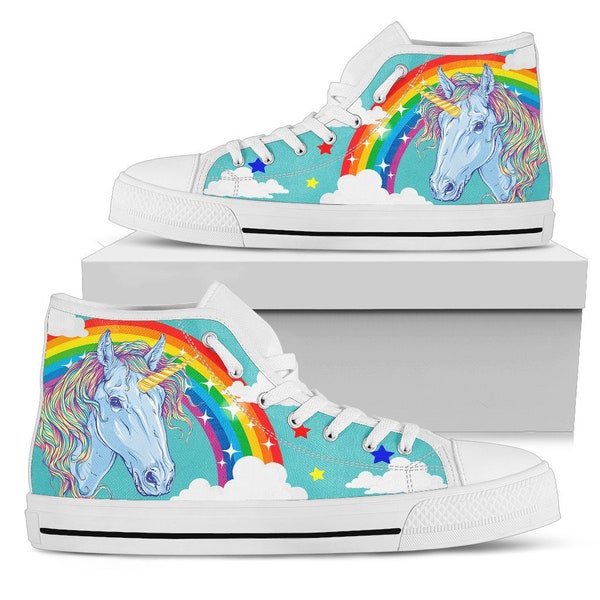 Unicorn High Tops for Women Blue Canvas Shoes Custom Sneakers Custom High Tops, Cadeau pour ses chaussures colorées