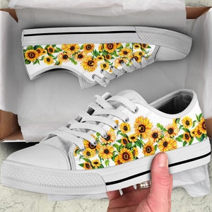 Sunflower Canvas Shoes White Custom Low Top Tennis Colorful Shoes For Women Custom Shoes for Men,Colorful Custom Tennis,Custom Sneakers Gift