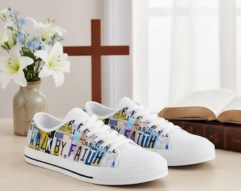 Walk By Faith Low Top Shoes: Custom License Plate Sneakers