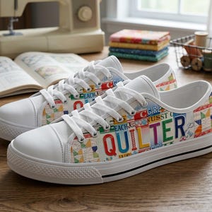 Benutzerdefinierte Quilter-Schuhe | Personalisierte Patchwork-Turnschuhe | Nähliebhaber Geschenk & Handmade Style Schuhe