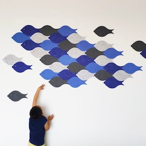 Felt Art Wall Décor School of Fish, Custom Home Décor of Fish, Wall Art Design, Personalized Gift