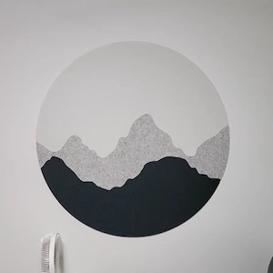 Round Pin Board, Hill Polygon Sound Diffuser Panel, Felt Wall Tiles of Ink and Wash, Wall Décor, Bulletin Board