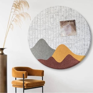 Pin Board of Hill, Polygon Sound Diffuser Panel, Felt Wall Tiles of Ink and Wash, Round Wall Décor, Bulletin Board