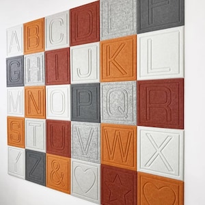 Painel decorativo de letras com difusor de som poligonal, alfinete de alfabeto, azulejos de feltro para parede, decoração de parede personalizada