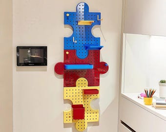 Ophangbord, ophangbordset, 3 puzzelophangborden en accessoires, plastic ophangbord met haken, wandopberger, knutselruimte