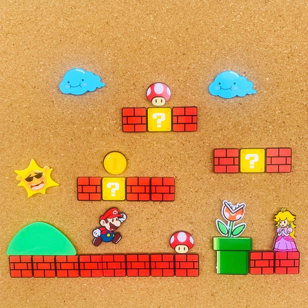 Set of 17 Super Mario Pushpin for  Bulletin Board, DecorativeThumbtacks, Push pin For Corkboard, Pin Board Décor