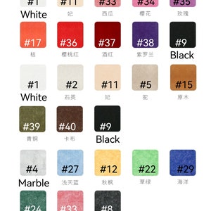 May include: A chart of 29 different colors with corresponding numbers and names. The colors are arranged in a grid pattern. The names are in English and Chinese.