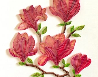 Magnolia Flowers (Quilling Art Wall Decor Framed Paper Craft)