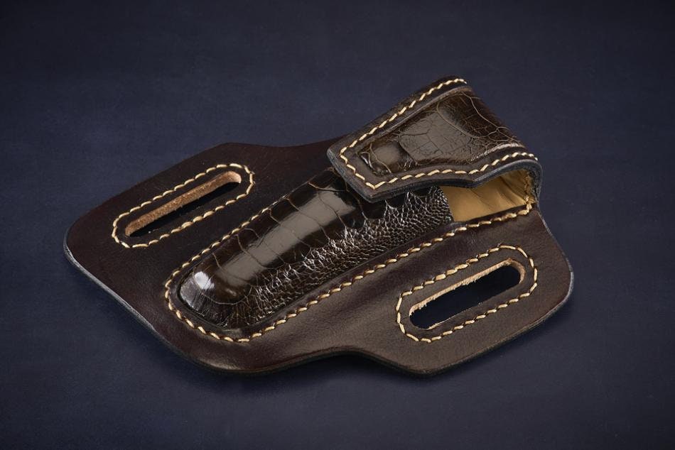 Étui Ceinture Galet Pour 1515 Manu Laplace en Patte d'autruche - Fait Main France