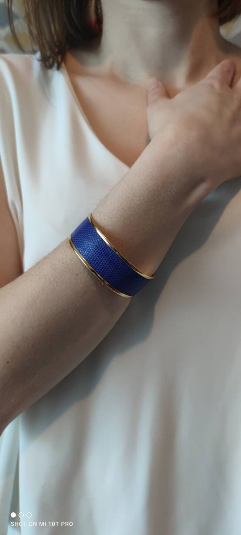 handmade fine gold-plated cuff and varan Women/'s gold-plated adjustable bracelet and varan leather