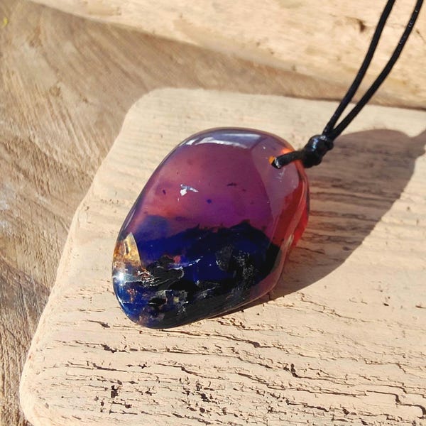 Blue Amber Pendant – Hand Cut & Polished Blue Amber Necklace - Freeform Necklace UV Reactive