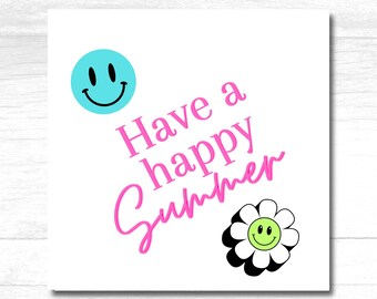 Printable 2" Have a Happy Summer Tag - Summer Smiles - Pink  - Printable Cookie Tag