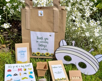 Personalised Eco Friendly Party Bags, Plastic Free Party Bags, Grow Your Own Party Bags. Daffodil,  Sunflower, Wildflower.