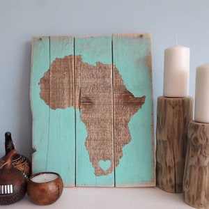 Personalised Rustic African Wood Sign. Map of Africa hand painted on reclaimed wood.